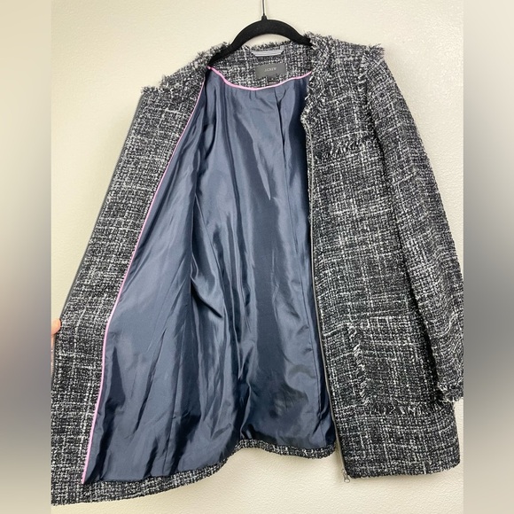J.Crew Women's 12 Boucle Tweed Knit Swing Coat Full Zip Pockets Collarless Raven - Picture 11 of 16
